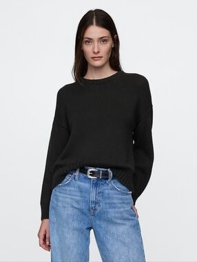 Gap Sweater 100% Cotton Crew Neck Black Solid Ribbed Cuffs Oversized Size Small